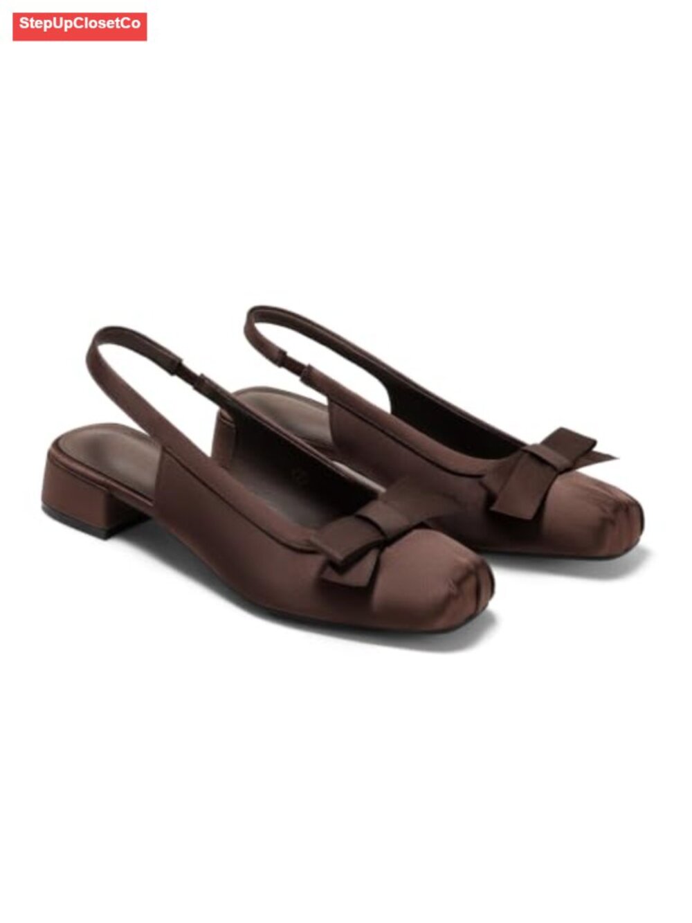Ballet Slingback Heels Closed Toe Chunky Low Heel Bow Dress Shoes for Women